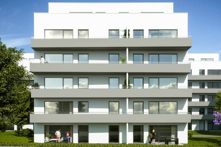 Moderne Wohnanlage mit heller Fassade und Balkonen